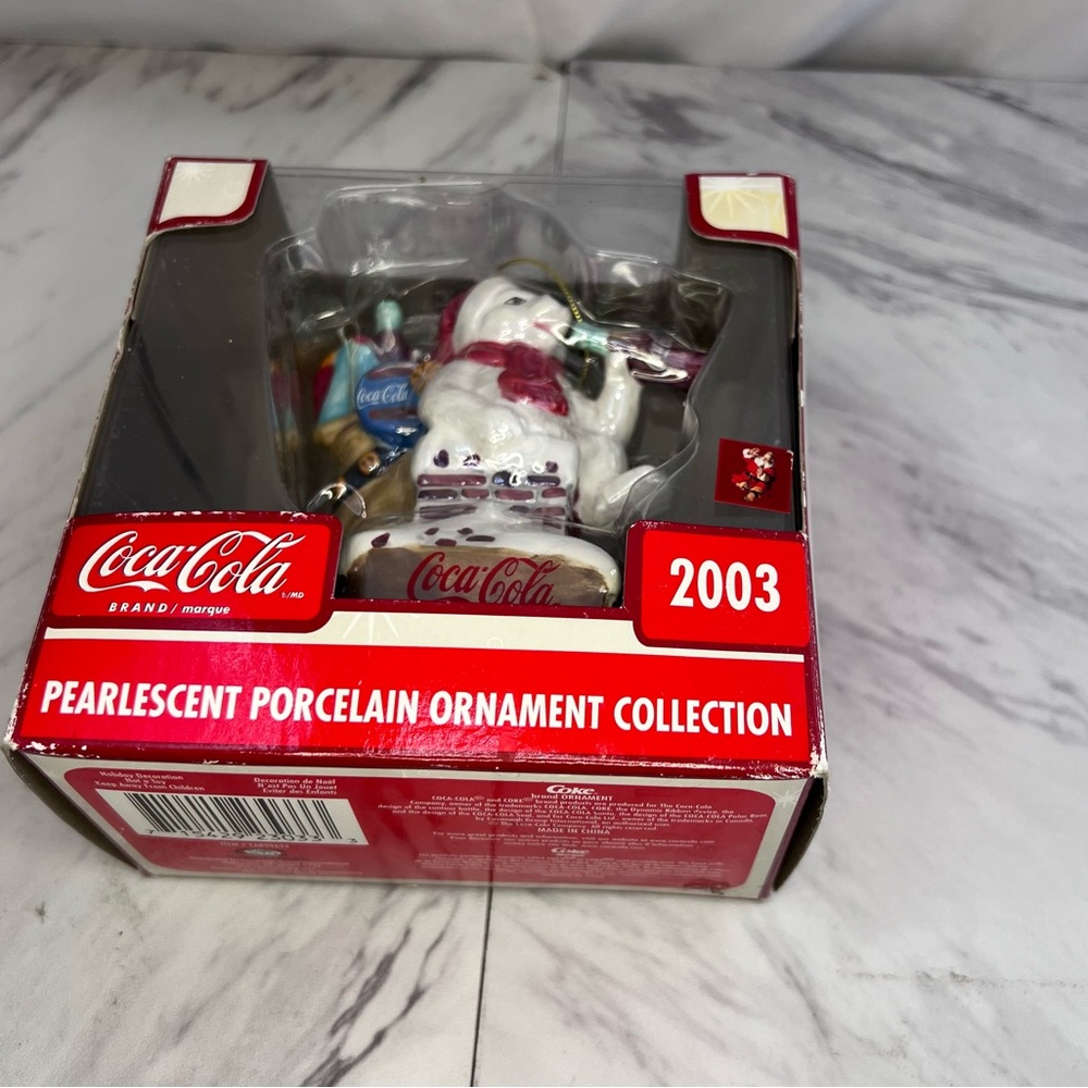 Coca Cola Pearlescent Porcelain‎ Christmas Ornament Polar Bear 2003